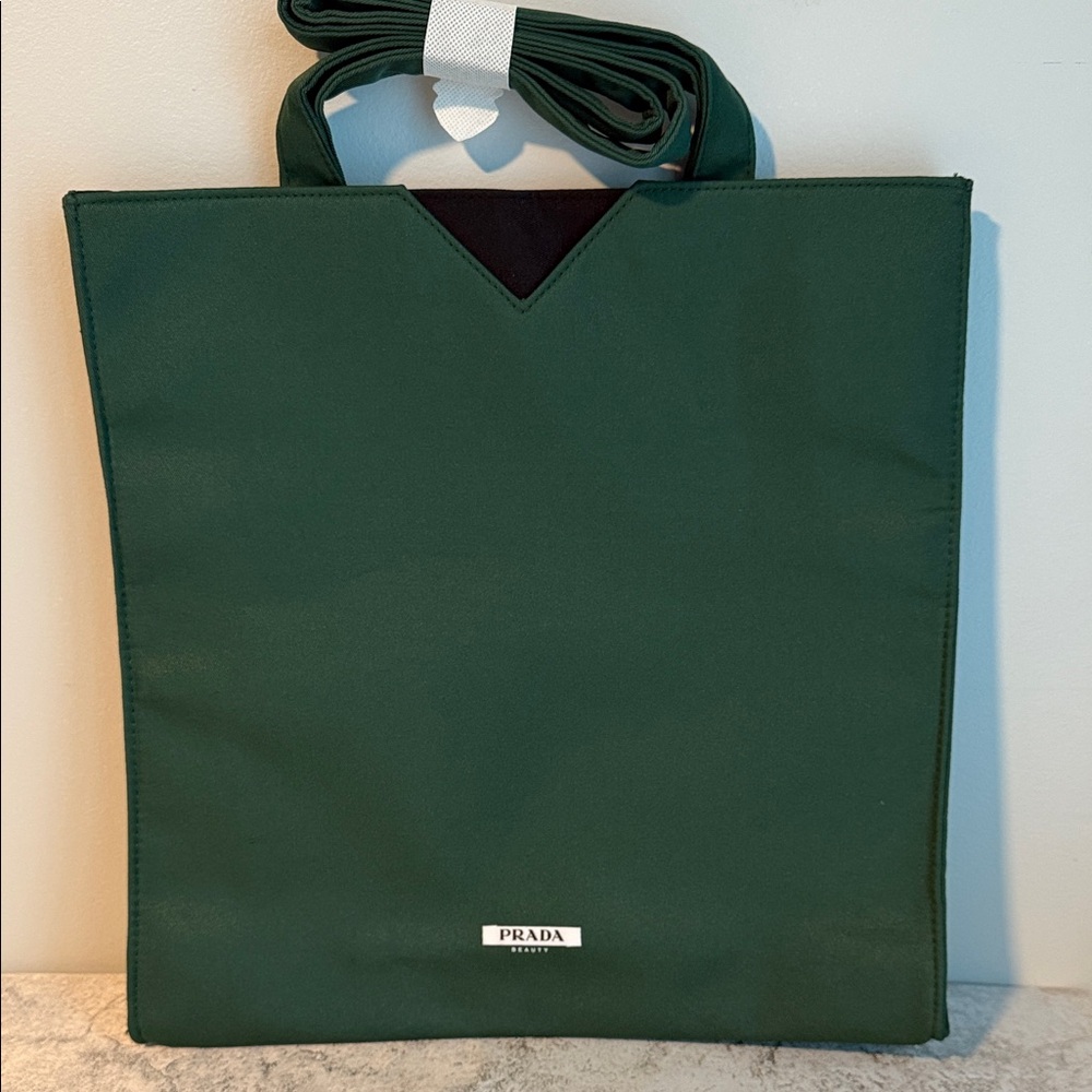 Prada Dark Green Nylon Tote with Top V-Notch